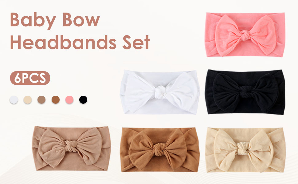 Baby Bow headbands Set - 6PCS Super Stretchy Soft baby bows and headbands
