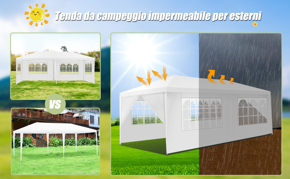 COSTWAY Gazebo Da Giardino 6 X 3 M, Tendone Per Feste Con 4 Pareti Rimovibili, Con Borsa Di Trasporto, Impermeabile Protezione UV, Per Matrimonio Eventi E Barbecue 11 3