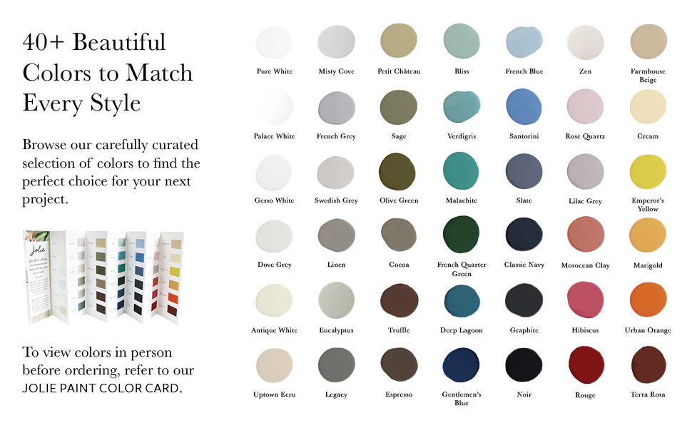 Jolie Paint Color Card Matte finish paint for furniture, floors, walls