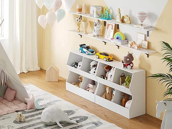 置物 BABIES Qaba Childrens Toy Storage & Bin Organizer with 3 Separate