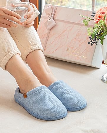FamilyFairy Women’s Comfy Striped Knitted Memory Foam Slippers Slip on House Shoes for Indoor Outdoor 10 9155