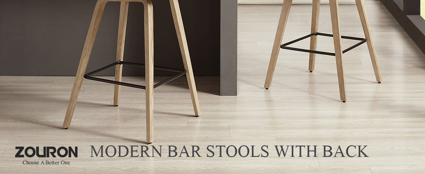 Zouron Bar Stools with Back Set of 2, Wooden Counter Height