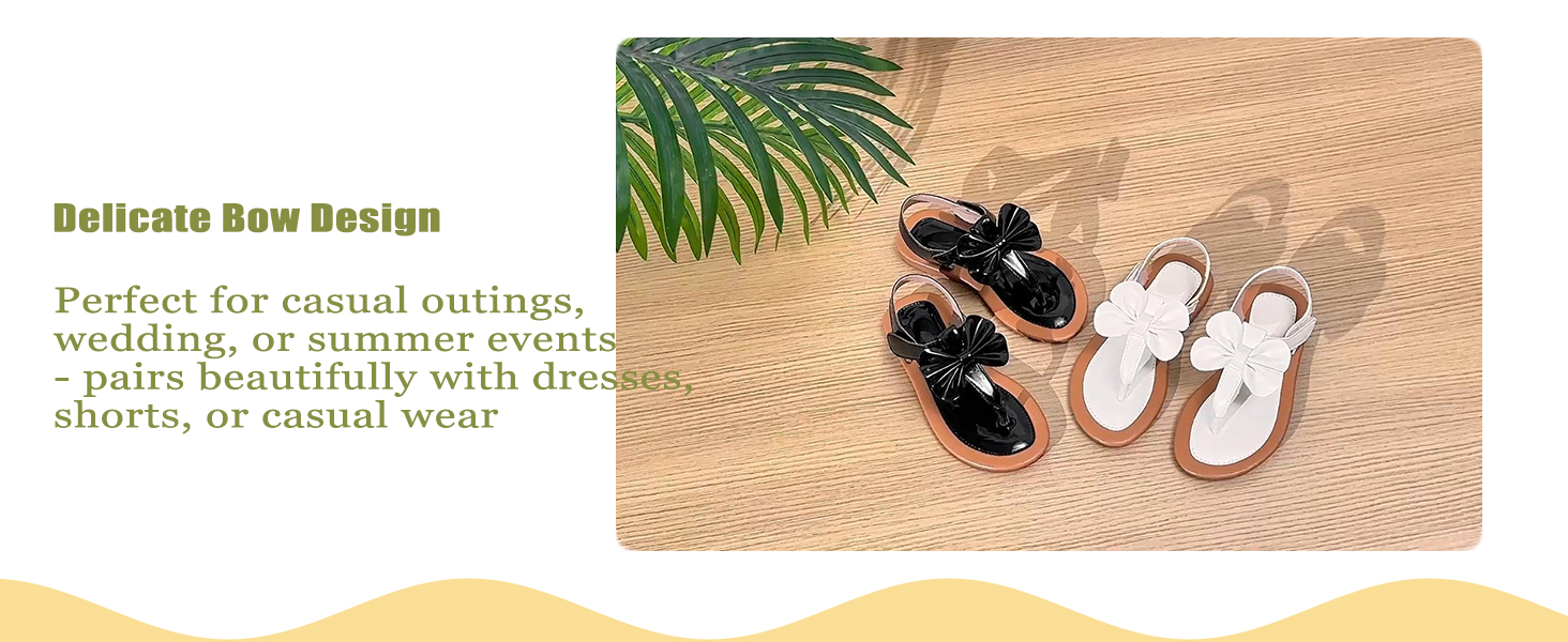 Toddler Girls Sandals Princess Bow Sandals Thong Flat Sandals Open Toe T-Strap Summer Dress Shoes