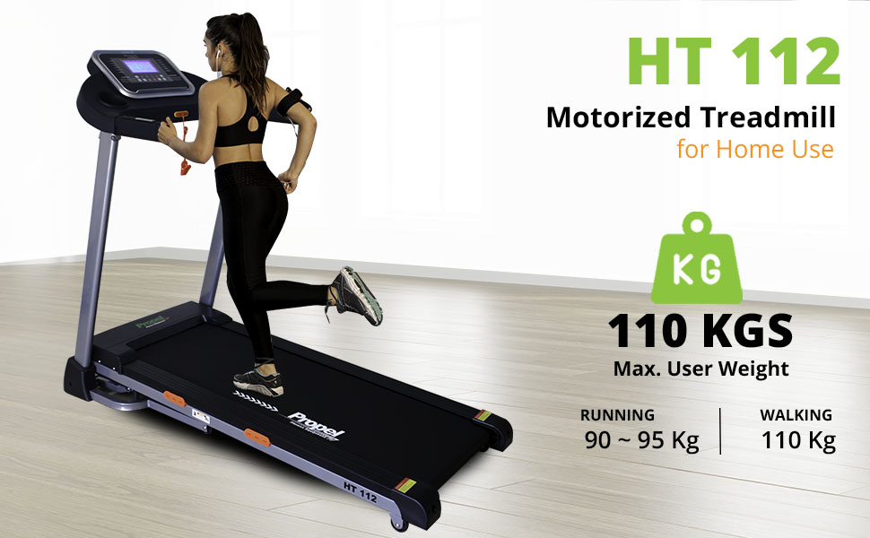 best home use motorized treadmill with max user capacity of 110 kgs