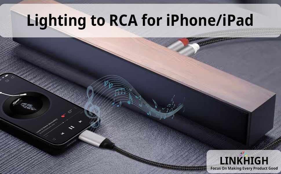 [Apple MFi Certified] Lightning to RCA Cable Audio Adapter