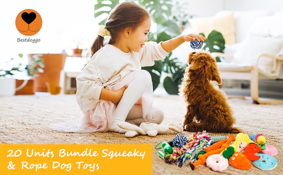Pet Supplies Squeaky & Rope Dog Toys 20 Units Bundle for Puppy and