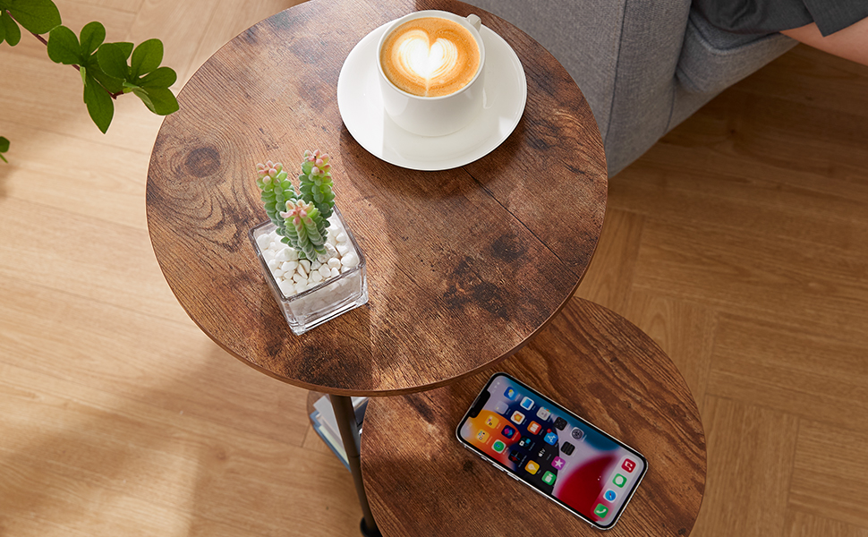 GIOPACO Small Round End Table for Small Spaces,2 Tier Small Side Table