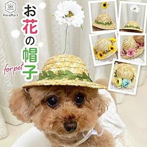 お花の麦わら帽子　3点セット　ペット用 お花の麦わら帽子 3点セット ペット用