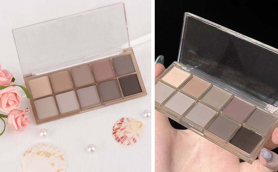10 Colors Nude Gray Taupe Matte Eyeshadow Palette,Highly Pigmented Neutral Nude Eye Shadow Palette