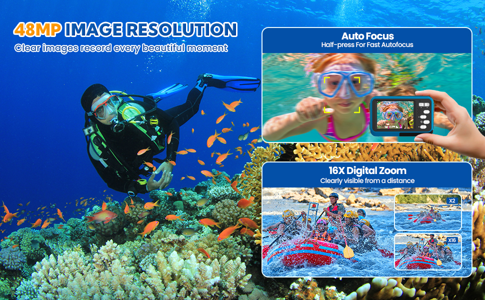 Underwater Camera, 4K 48MP Autofocus Waterproof Digital