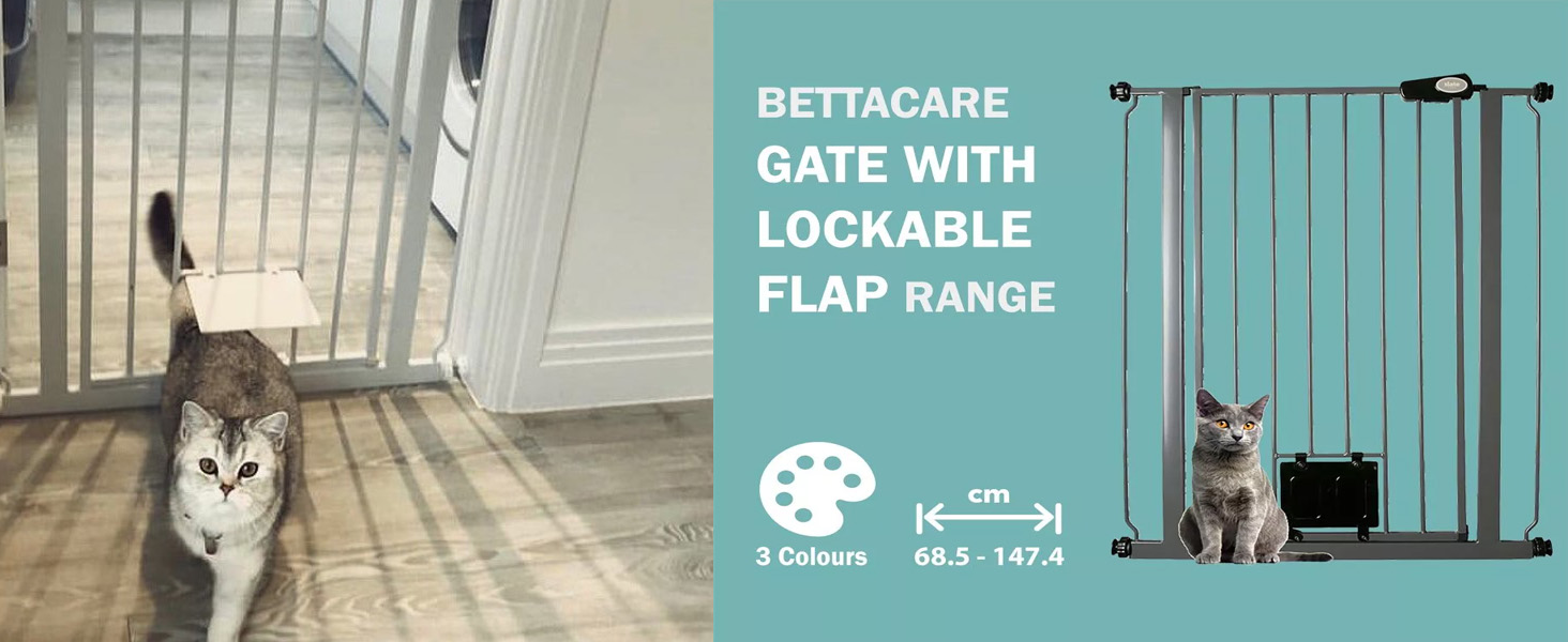 Bettacare Pet Gate with Lockable Cat Flap, 75cm 84cm, White, 104cm in