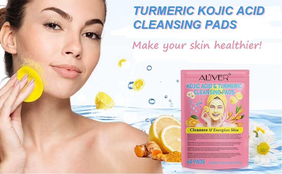 Kojic Acid And Turmeric Cleansing Pads, 80 Count Turmeric Cleansing Pads for Face