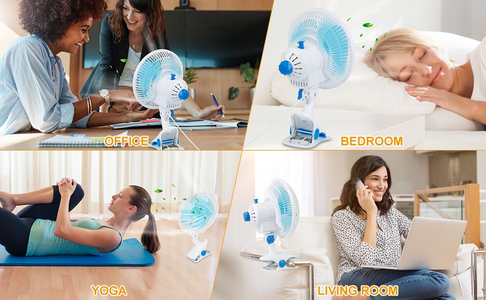 Clip On Fan 2 Speeds Desk Fan Quiet Clamp Fan Adjustable Tilt Auto Shaking Wall Mount Personal Fan
