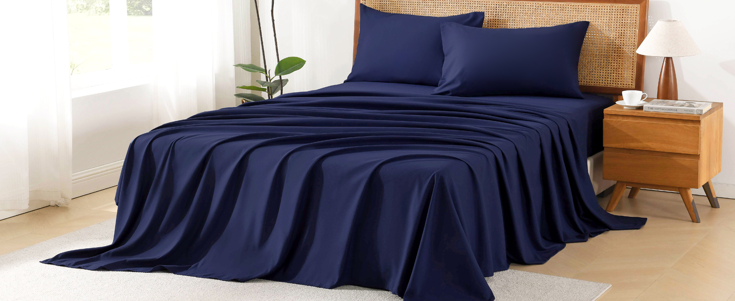 Litanika Queen Size Comforter Set with Sheets Navy Blue 7
