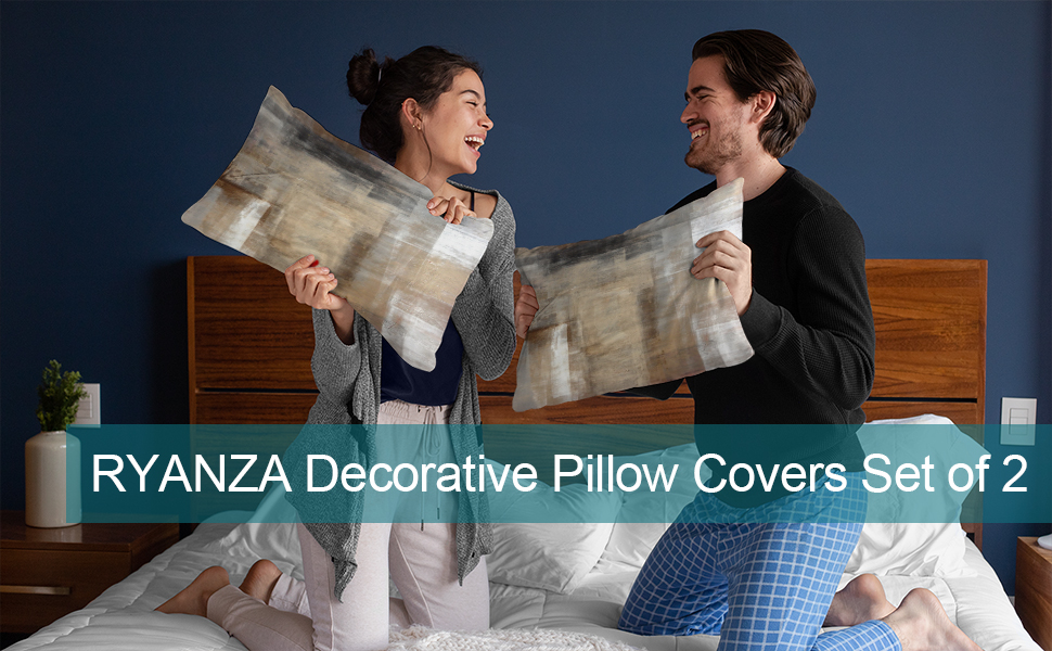 RYANZA Set of 2 Throw Pillow Covers, Abstract Art 20x26