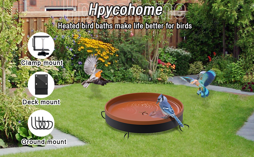 Hpycohome Heated Bird Baths for Outdoor, All Season