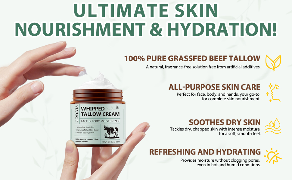 Beef Tallow for Skin, Beef Tallow and Honey Balm, All-Natural Moisturizer Hydrates