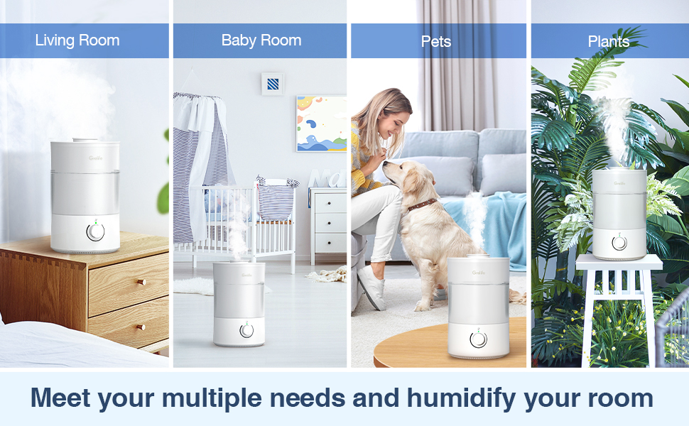 Humidifiers for Bedroom,Grelife 4L Quiet Cool Mist Top Fill