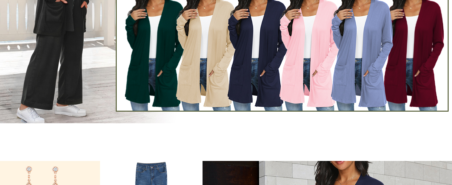 Leichte Strickjacke Damen Lang Elegant Dünne Strickjacke Open Front Cardigan Damen Herbst 