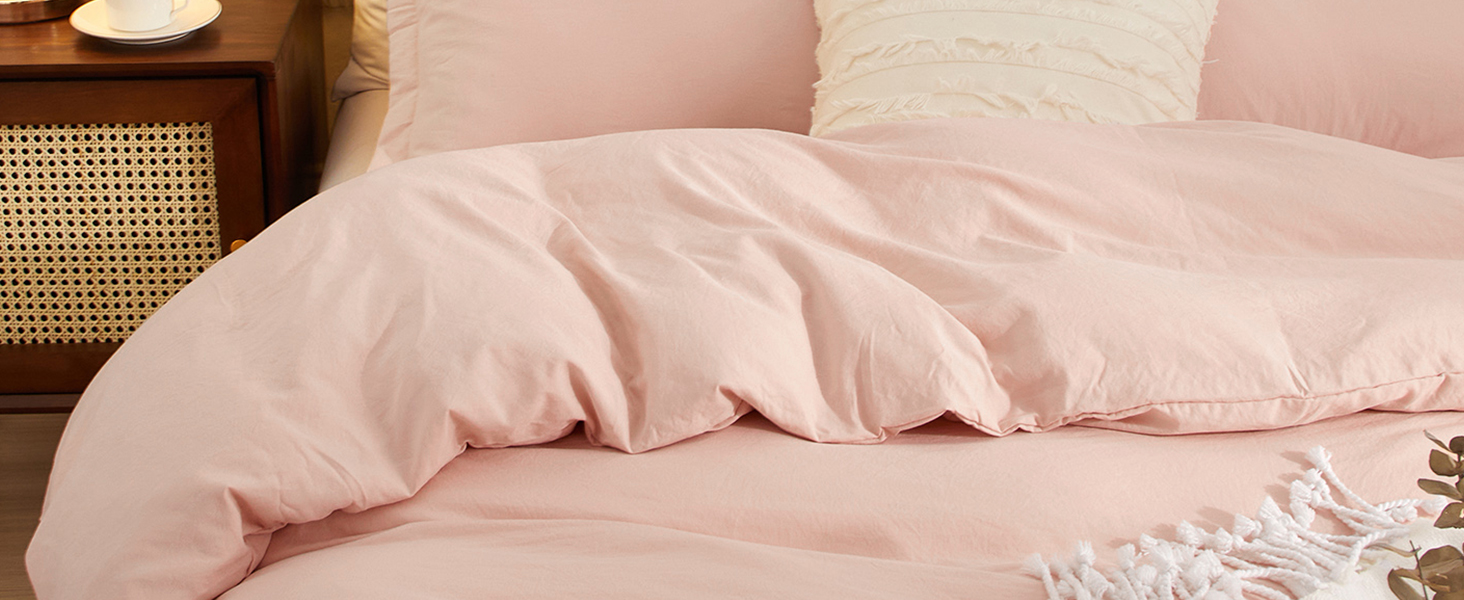 VClife 3 Pieces Pink Duvet Cover with Zipper Ties Super