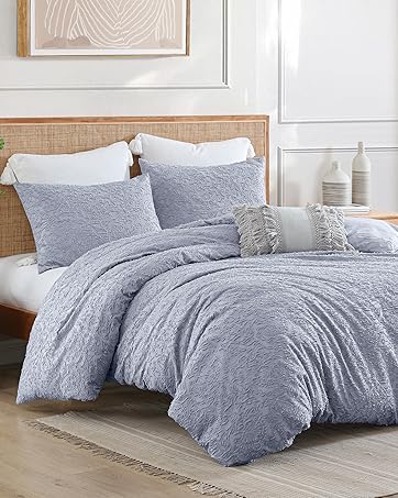 Peri Home blue boho bedding comforter preppy farmhouse chenille textured full queen king floral