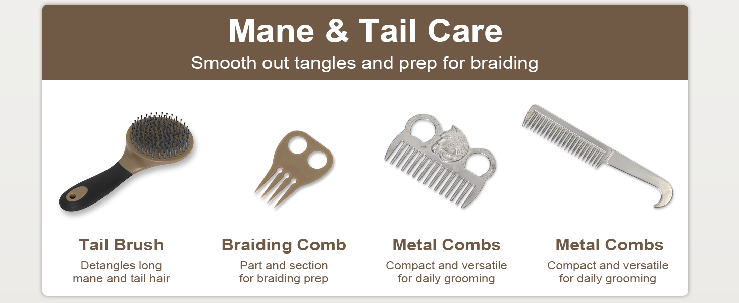 grooming kit for horses brushes combs hoof tool