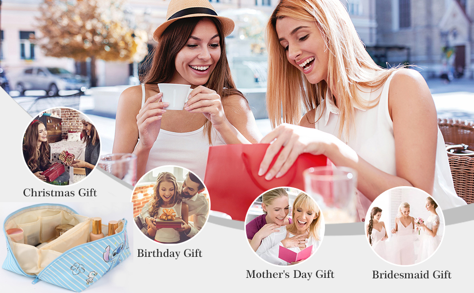 MOBRWUVS Stitch Travel Makeup Bag,Large Capacity Cosmetic Bags for Women,Best Gift for Women