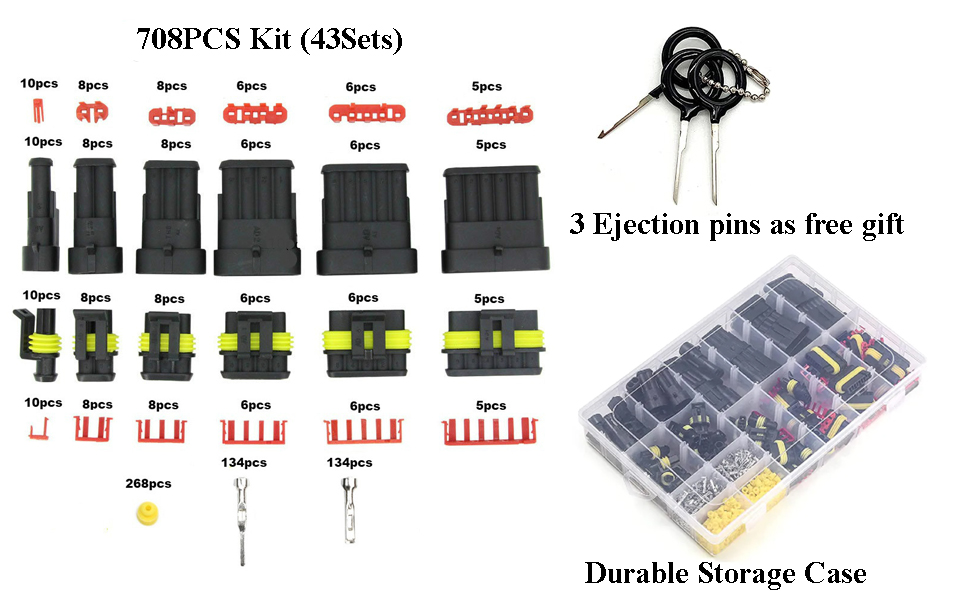 708PCS Automotive Electrical Connectors;Weather Pack Connectors Kit;1 2 3 4 5 6 Pin Waterproof