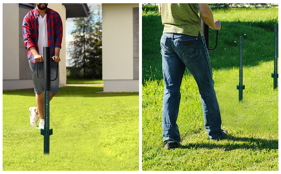 ICokin Fence Post Driver，16.5 Inch T Post Driver,12LB Hand Post Pounder