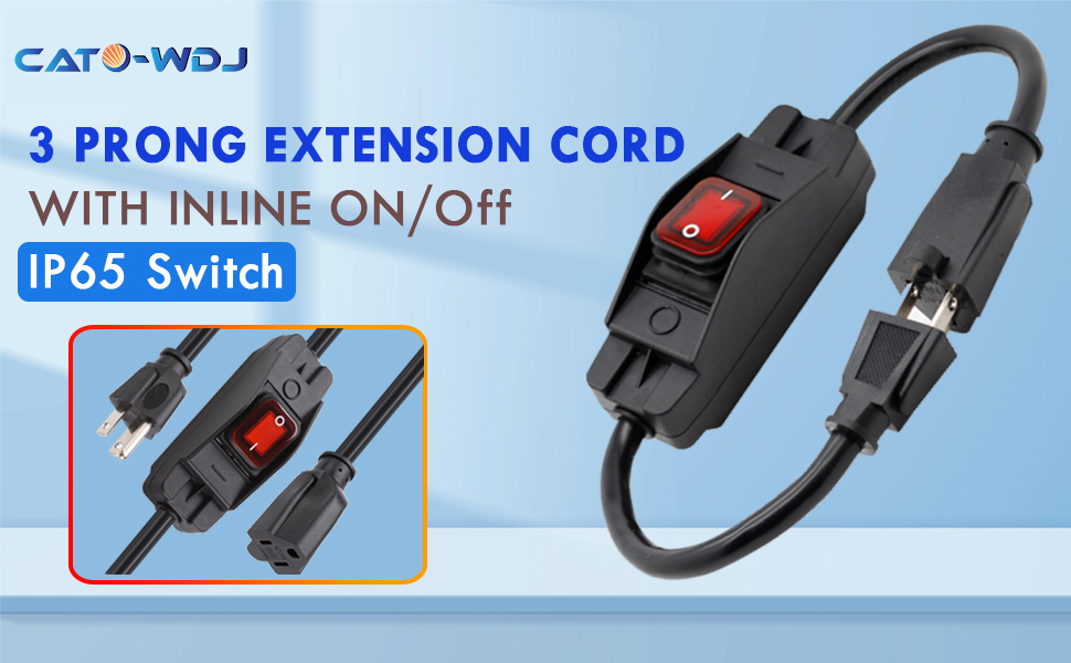 CATO 3 Prong Outdoor Extension Cord with Waterproof Switch,1875W 14AWG SJTW Heavy Duty Extension