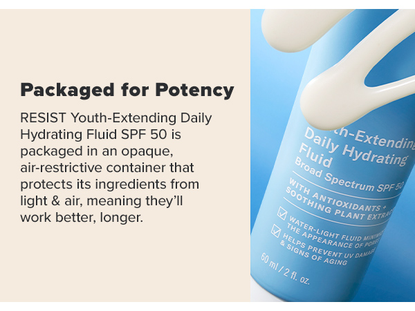 This SPF is packaged for potency with an opaque, air-restrictive tube for max formula protection.
