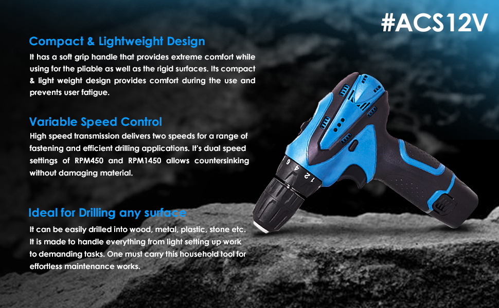 Aegon Professional ACS12V 10mm 12V Reversible Variable Speed Cordless