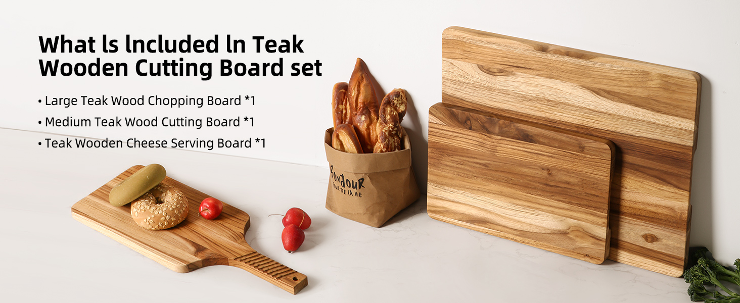 Teak Wood Cutting Board Set of 3 for Kitchen