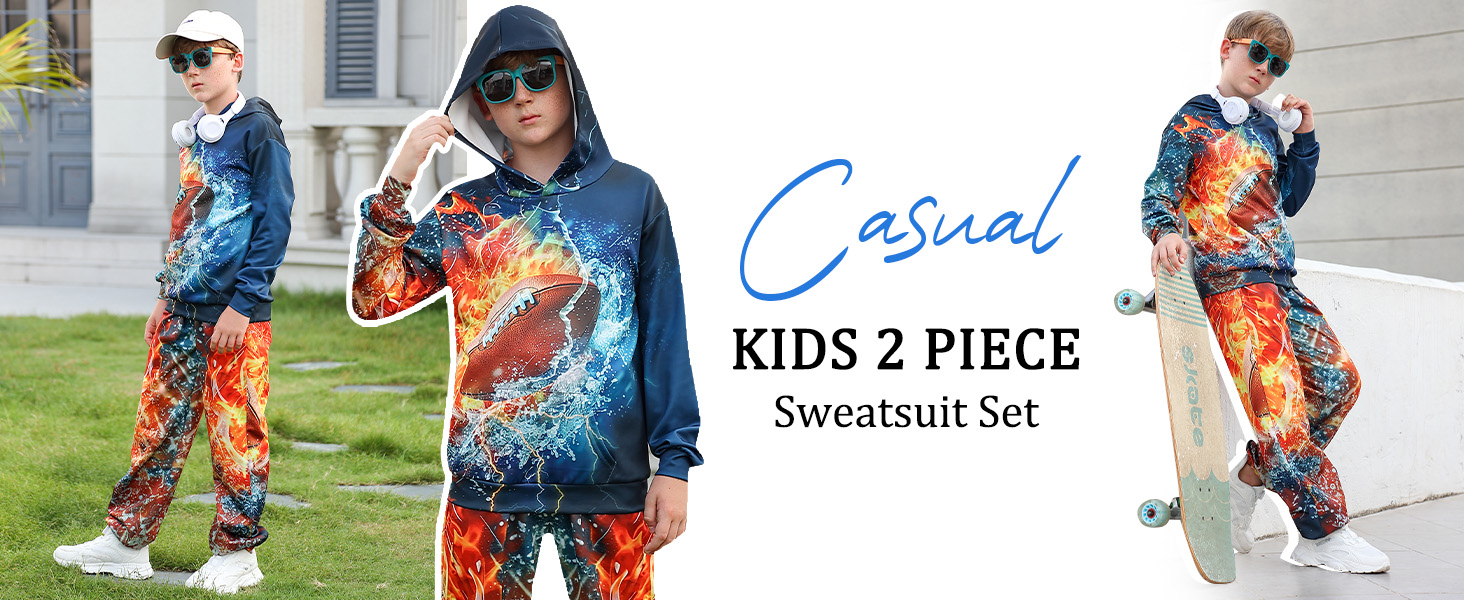 Boys Girls 2 Pcs Flame Football  Hoodie  set