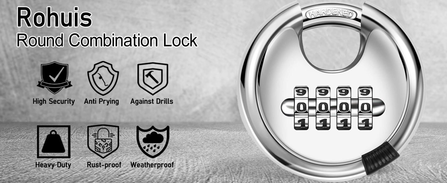 Rohuis Round Combination Lock, Uncuttable Combination Disc Padlock, 3/8