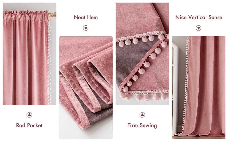 MIULEE Blush Pink Pom Pom Velvet Curtains for Bedroom/Living Room Darkening Thermal