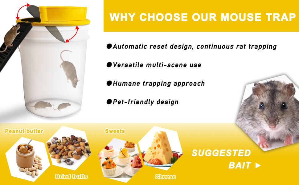 Mouse Trap Bucket Flip Lid (2 Pack) for 5 Gallon Bucket