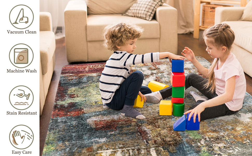 famibay Machine Washable Area Rug 4x6 Modern Abstract Rugs for Bedrooms