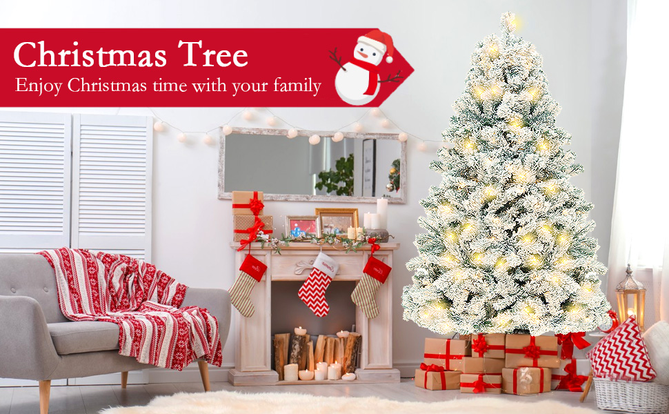 Herseme 6ft Snow Flocked Christmas Tree Pre Lit, Xmas Tree