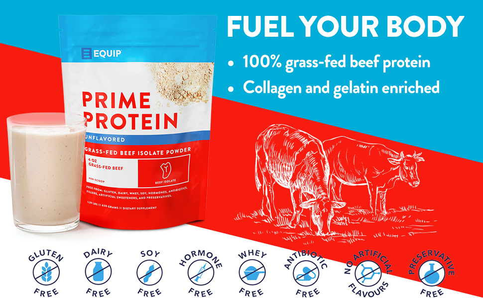 Amazon.com: Equip Foods Prime Protein - Grass Fed Beef Protein Powder - Grass Fed Grass Finished Protein Powder