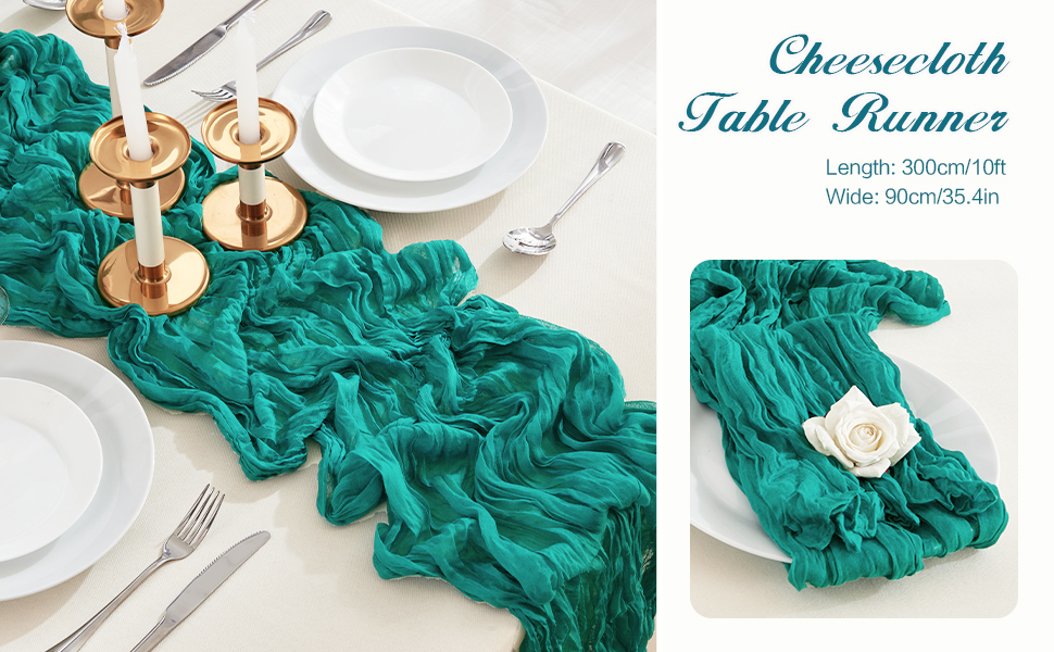 6 Pack Teal Cheesecloth Table Runners 10ft Wide Gauze Table