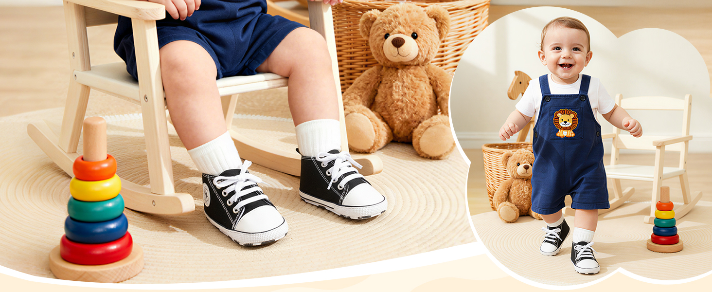 Baby Girls Boys Canvas Sneakers Soft Sole High-Top Ankle Infant First Walkers Crib Shoes