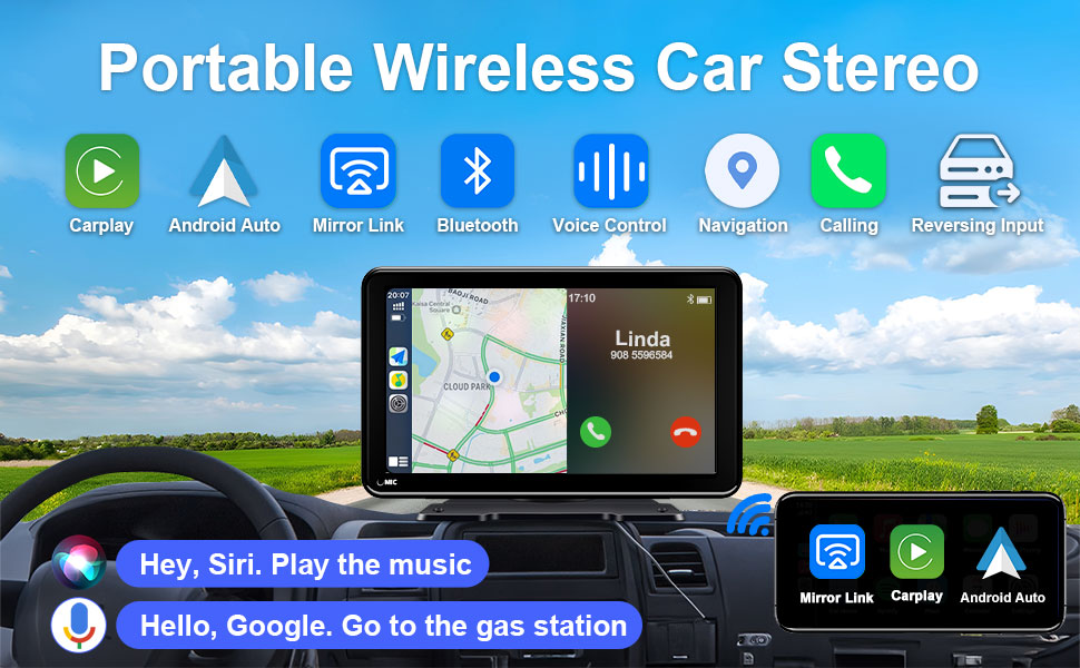 Portable Car Stereo for Apple Carplay, Android Auto, Air