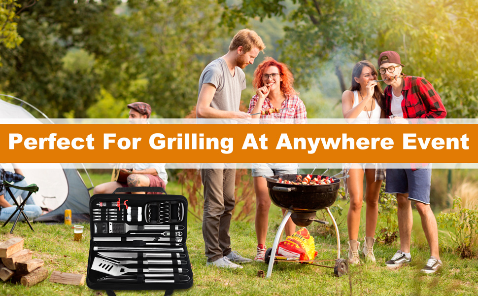 POLIGO 28PC Exclusive BBQ Grill Accessories in Carrying Bag for Birthday Christmas