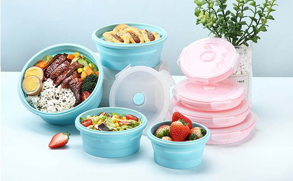 Collapsible Bowls with Lids for Camping Pink Kitchen