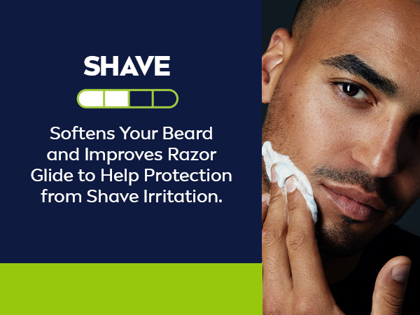 Shave: Softens your beard and improves razor glide to help protect from shave irritation
