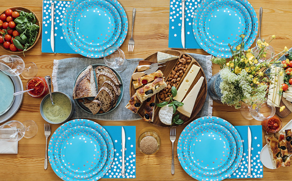 175 Pcs Blue and Silver Party Decorations Blue Plates and