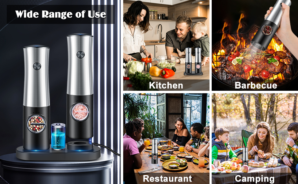 Electric Salt and Pepper Grinder Set with Base, USB Rechargeable