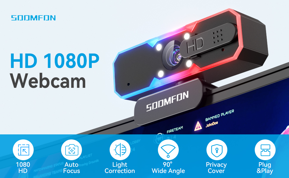 SOOMFON Game  Camera for PC 1080P Gaming Camera, with RGB Colorful