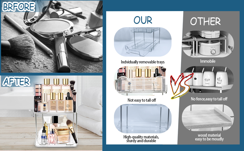 2 Tier Clear Under Sink Storage Kitchen Organiser,Pull Out Desktop